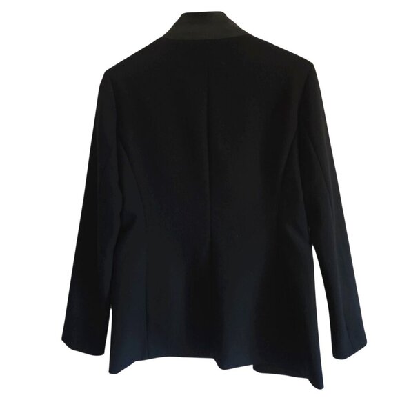 St. John Leather Trim Collared Black Blazer Single Breasted Blazer Sz. 6 - Picture 10 of 15
